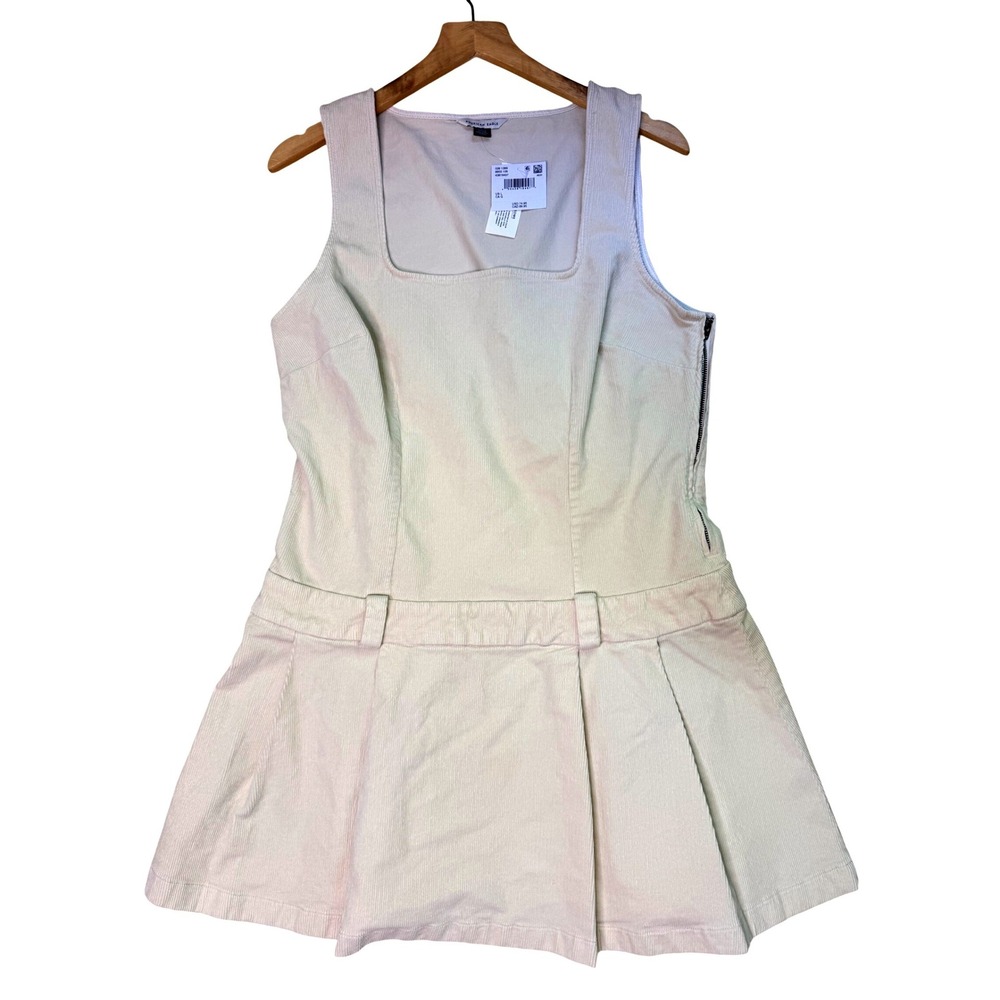 American Eagle Cream Corduroy Pleated Mini Jumper Dress NWT L 43819457โ